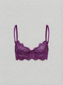 ROMWE Goth Lace Floral Embroidery Underwire Triangle Cup Bra - Red Violet - View 2