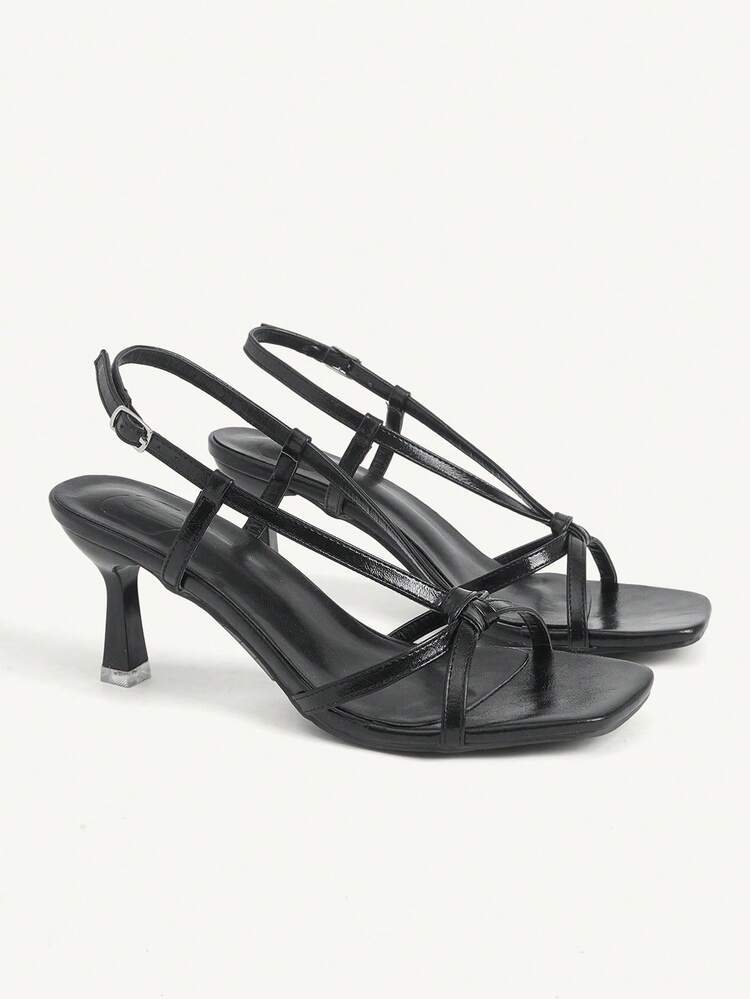 CUCCOO CHICEST Women's Shoes Black Thin Strap Thin Heel Square Toe Cross Strap Word Strap Banquet Women High Heel Sandals