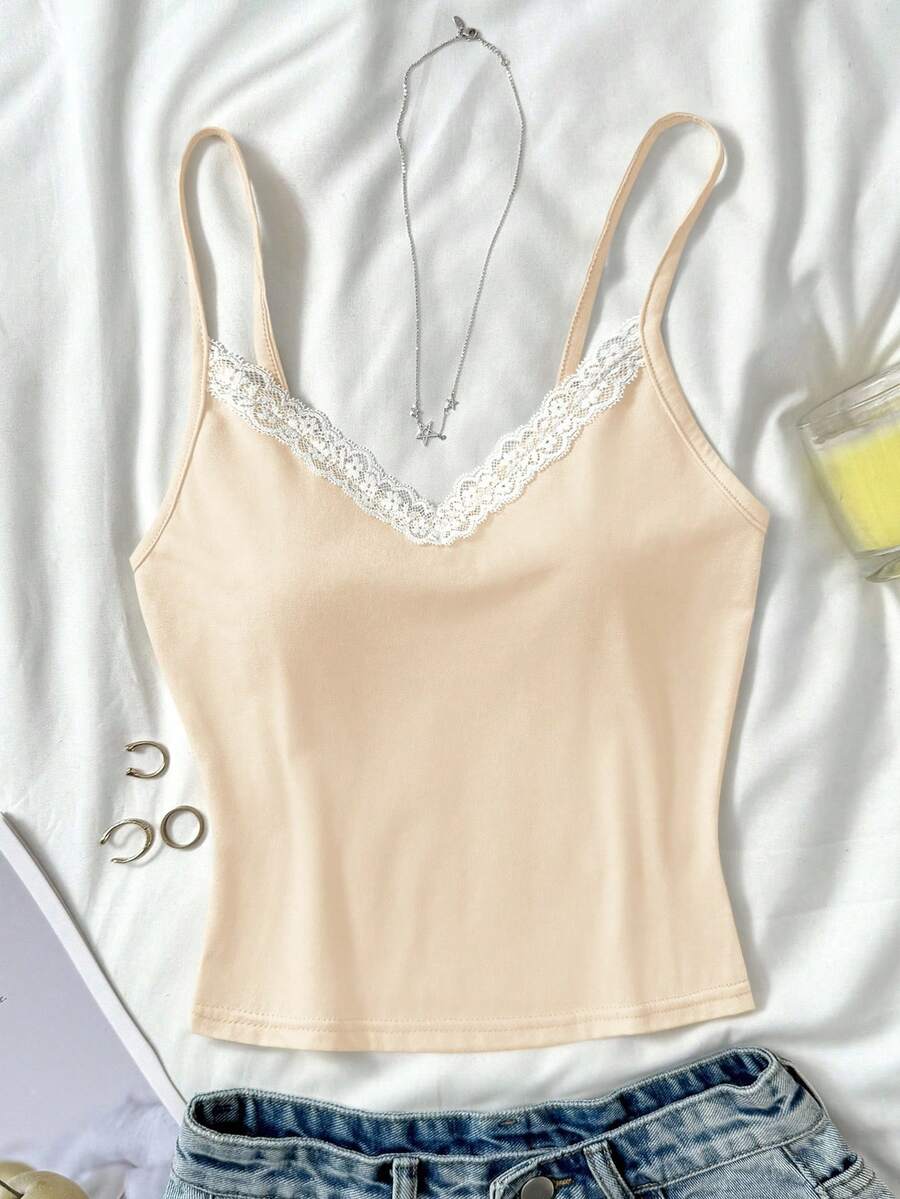SHEIN Áo camisole kiểu ballerina ren màu xanh hải quân và trắng dành cho thiếu nữ - Màu be - Xem 1