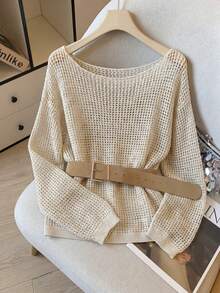 Franclia Áo len nữ dài tay màu đen khoét vai - màu đen - Xem 4