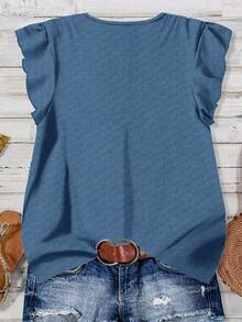 SHEIN LUNE Women's Solid Color V-Neck Casual Blouse, Suitable For Daily Wear In Summer,Summer Top - Blue - View 2