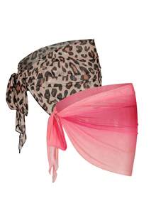 Swim Oasis Bộ sản phẩm kết hợp: Chân váy chiffon màu hồng ombre họa tiết da báo cổ điển với thiết kế buộc dây bên hông, kiểu sarong quấn cho kỳ nghỉ của phụ nữ. - Nhiều màu - Xem 3