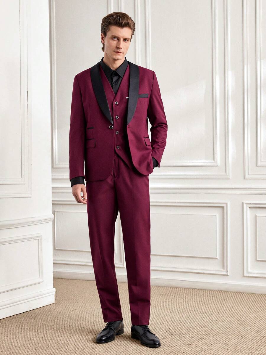 Officeau Caelus 三件套男士修身正装西装，高品质商务/社交/婚礼礼服套装，包含外套、裤子和马甲。