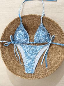 Swim Mod Bộ bikini hai mảnh buộc dây bên hông, họa tiết chấm bi trắng ngẫu nhiên, nền đen, dễ thương, dành cho nữ, mùa Xuân/Hè 2026. - Nhiều màu - Xem 1