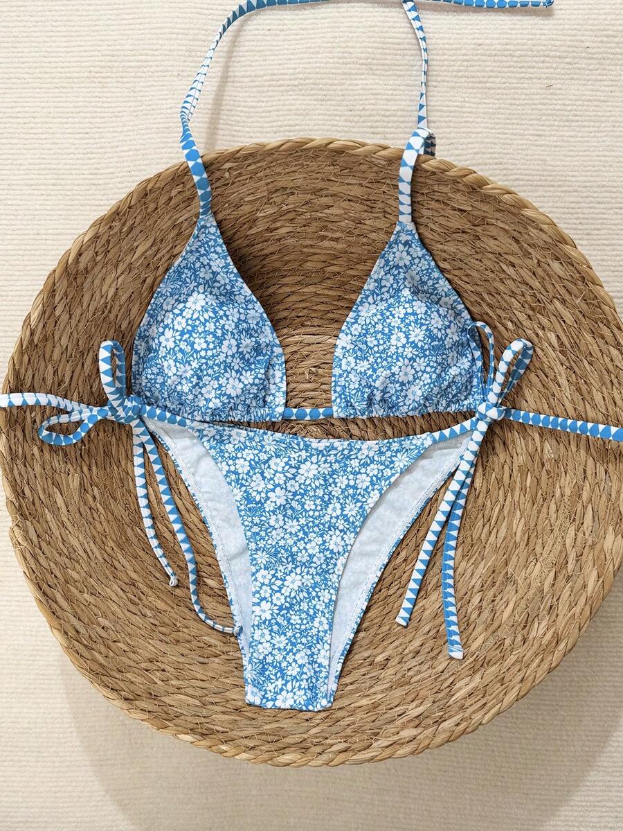 Swim Mod Bộ bikini hai mảnh buộc dây bên hông, họa tiết chấm bi trắng ngẫu nhiên, nền đen, dễ thương, dành cho nữ, mùa Xuân/Hè 2026. - Nhiều màu - Xem 1