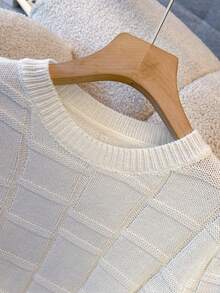 GlowEve Áo thun nữ mùa xuân/hè mới về, cổ tròn, ôm sát, khoét vai, họa tiết kẻ caro, tay ngắn, đa năng, thời trang hàng ngày. - Màu be - Xem 3