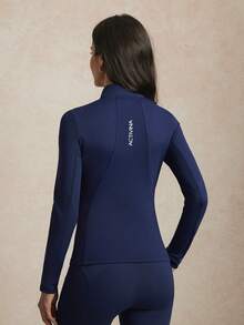 Activina  Women's Spring Summer Dark Blue Long Sleeve Zip-Up  Fitted Equestrian Clothing Old Money Style - Blue - View 2