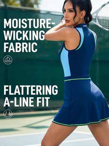 Innovista Áo tennis không tay in họa tiết tương phản dành cho nữ - Xanh đậm - Xem 8