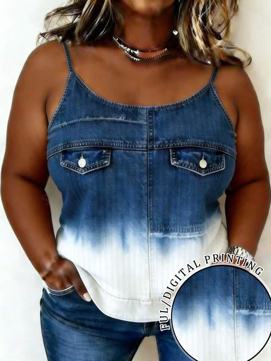 EMERY ROSE Áo camisole nữ cỡ lớn dáng ôm in họa tiết ombre denim, hàng mới về. - Nhiều màu - Xem 1