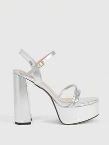 CUCCOO LuxiPop Giày sandal đế xuồng cao gót màu bạc dành cho nữ, kiểu dáng hộp đêm, thích hợp cho các bữa tiệc, kỳ nghỉ, du lịch, phong cách thập niên 2000. - Màu bạc PU - Xem 3