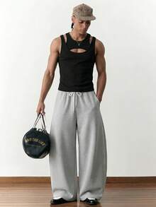 SWAVVY Men's Asymmetrical Hollow-Out Tank Top, Fashionable - Black - View 2