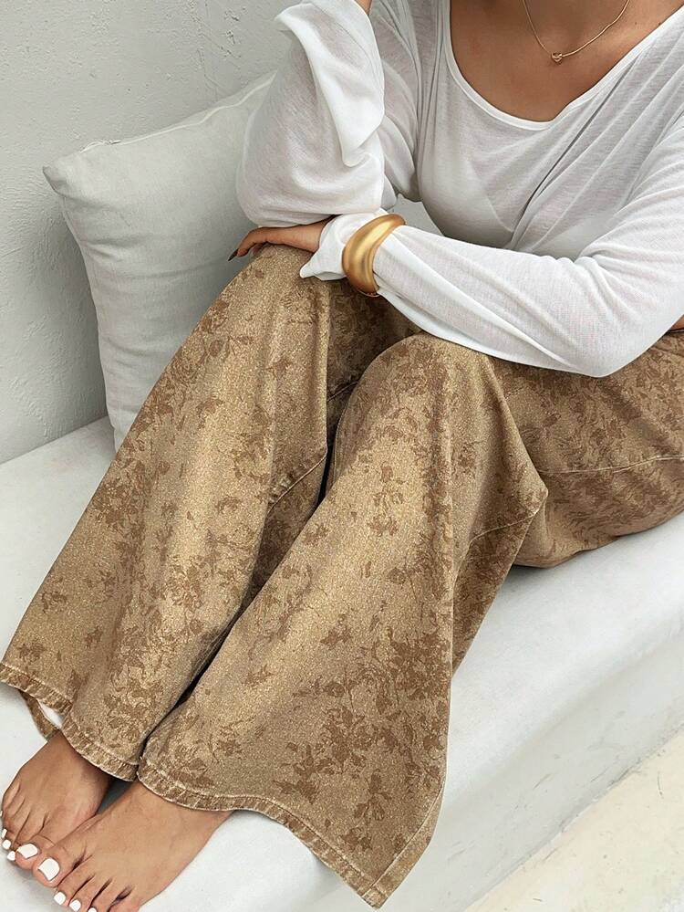 Dazy Plus All-Over Allover Print Pattern Korean Style Washed Casual Jeans, Suitable For All Seasons, Plus Size For Women