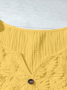 SHEIN LUNE 大码纯色简约休闲短袖衬衫 - 黃色 - 查看 4