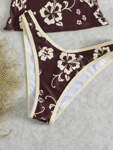 Bonvoyette New Spring/Summer Floral Print Halter Neck Bikini Set, Casual Beach Vacation Hawaiian Style - Multicolor - View 5
