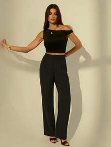 SHEIN Tall Solid High Rise Tailored Pants, Suitable For All Seasons - Black - View 8