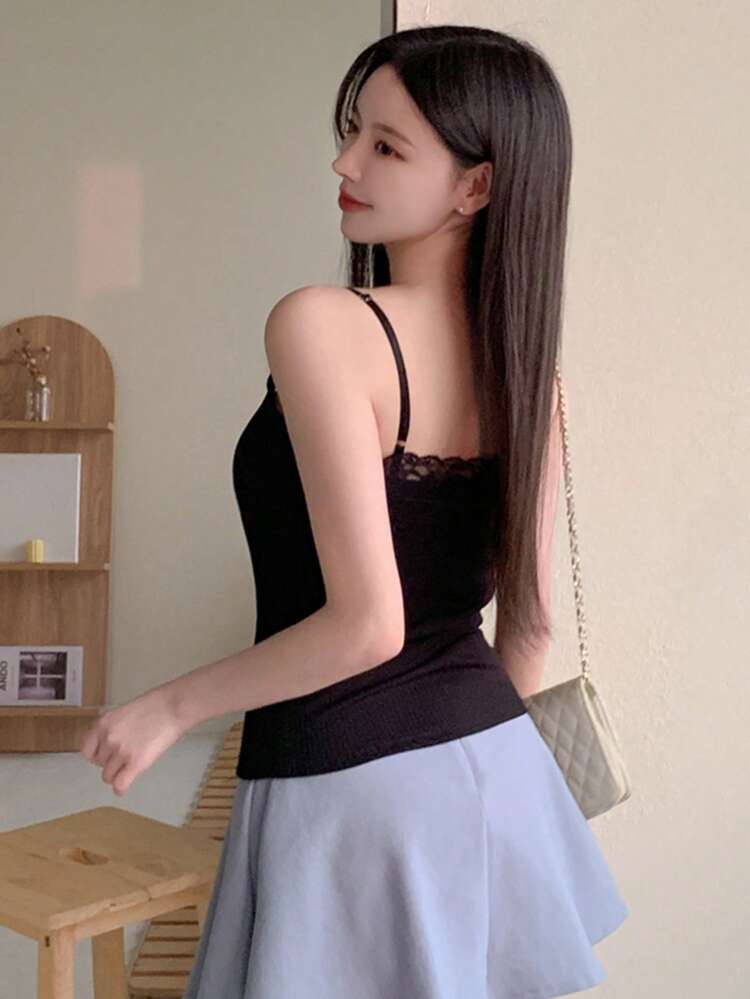 Women Lace Patchwork Self-Padded Camisole