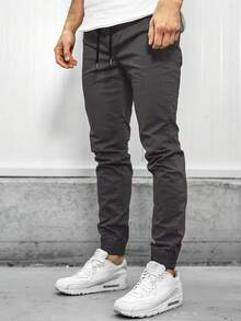 Manfinity Homme Loose Fit Men's Solid Tapered Pants - Dark Grey - View 3