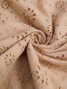 Freevana 法式镂空刺绣无袖上衣 – 圆领前襟，V 形后背蝴蝶结装饰，棉质镂空蕾丝下摆，宽松版型女士夏季休闲衬衫 - 杏色 - 查看 8