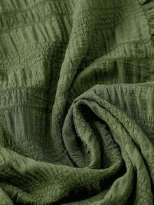 Linhara Plus Size Women's Solid Color Textured V-Neck Short Sleeve Casual Regular Blouse, Suitable For Going Out, Vacation, Club - Green - View 5