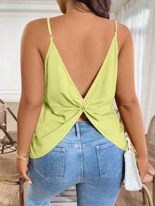 SHEIN Clasi Áo hai dây cỡ lớn dành cho nữ, màu trơn, thiết kế xoắn lưng, thích hợp cho mùa hè, kiểu dáng dễ thương, thoải mái, áo nữ mùa hè, áo kiểu casual, áo hở lưng thanh lịch cho nữ. - Màu vàng - Xem 3