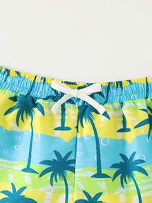 SHEIN Đồ bơi cho bé trai tuổi teen, bộ đồ bơi 2 mảnh bằng vải dệt kim in hình cây cọ màu xanh dương, kiểu dáng thường ngày, thanh lịch, phù hợp cho bơi lội, bãi biển, hồ bơi, kỳ nghỉ hè và các bữa tiệc. - Màu xanh Bạc hà - Xem 4