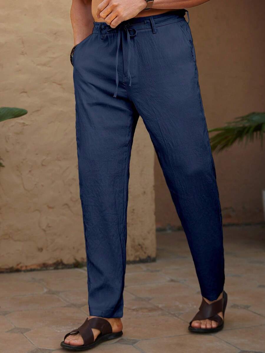 Palmeraft Men's Casual Versatile Solid Color Pants - Navy Blue - View 1