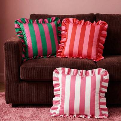 Joivida 1 chiếc gối trang trí váy xếp ly kẻ sọc: Một chiếc gối trang trí sofa kiểu Mỹ, có vỏ kẻ sọc và ruột gối, thích hợp để trang trí sofa trong nhà.
