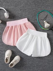 SHEIN 2 chiếc quần short cạp cao dáng rộng thoải mái đa năng dành cho bé gái tuổi teen, thích hợp cho chạy bộ, thể thao và các hoạt động ngoài trời mùa hè. - Nhiều màu - Xem 3
