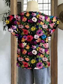 EMERY ROSE Women's Casual Floral Print Cap Sleeve Blouse, Summer Women Spring Outfit - Multicolor - View 3