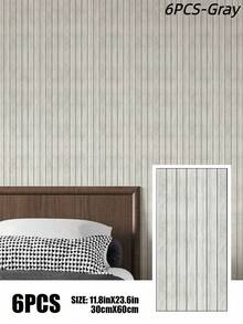 SHEIN 6片装 11.8英寸 x 23.6英寸 3D木纹格栅墙板，可弯曲可裁剪，防水，即撕即贴，自粘可移除仿木纹墙面装饰，适用于室内家居、卧室、客厅（棕色和灰色）墙纸墙贴房间装饰墙贴 - 彩色 - 查看 18