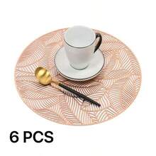 1-8pcs Simple Gold PVC Placemats, Washable, Easy To Clean, Wipe-Clean, Non-Slip, Dining Table Mats, Sweet Reverie, Elegant Placemats, Tabletop Setting, Kitchen Dining Mat, Holiday Wedding Decor - Multicolor - View 20