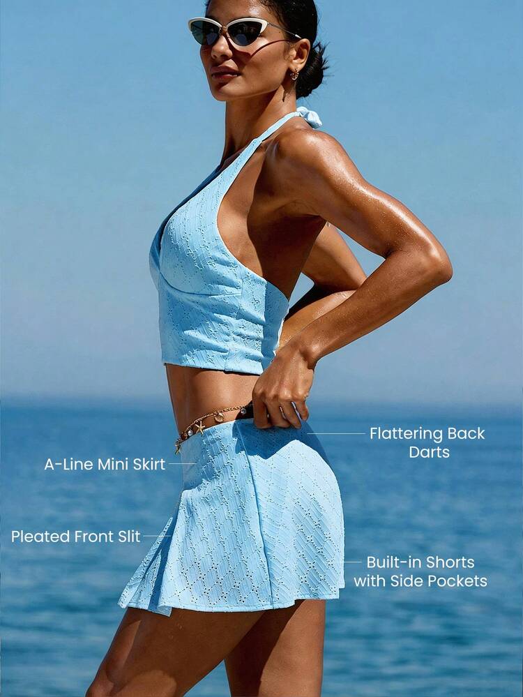 Resort Style Pleated Front Slit A-Line Mini Skirt Low Impact Vacation Holiday Summer Travel Beach Daily Casual Wear