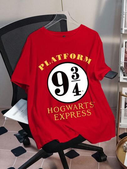 HARRY POTTER X SHEIN Áo thun mùa hè cỡ lớn in chữ, kiểu dáng thường ngày.