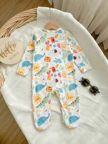 Newborn Baby Boy Cute Casual Knit Cartoon Pattern Long Sleeve Romper Pajamas - Multicolor - View 2