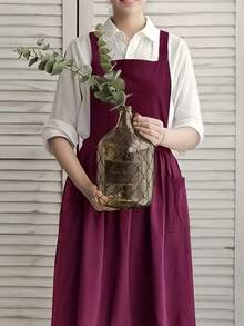 春夏轻盈双面围裙，腰部可调节，柔软棉混纺面料，带口袋，适合园艺工作，优雅轻便。 - 多色 - 查看 10