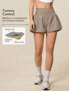 OutZeal 女士运动短裤 健身跑步收腹内置短裤 带口袋运动裤 - 卡其色 - 查看 3