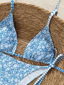 Swim Mod Bộ bikini hai mảnh buộc dây bên hông, họa tiết chấm bi trắng ngẫu nhiên, nền đen, dễ thương, dành cho nữ, mùa Xuân/Hè 2026. - Nhiều màu - Xem 3