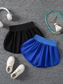 SHEIN 2 chiếc quần short cạp cao dáng rộng thoải mái đa năng dành cho bé gái tuổi teen, thích hợp cho chạy bộ, thể thao và các hoạt động ngoài trời mùa hè. - Nhiều màu - Xem 4