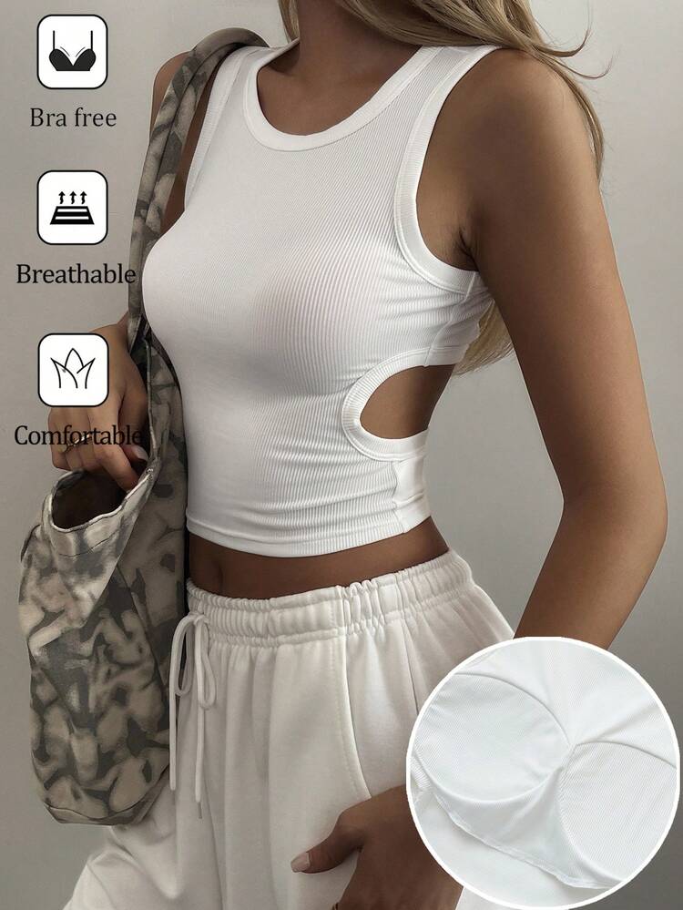 Women's Summer Round Neck Backless Camisole With Built-In Padding, Casual Street Style