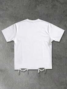 ROMWE MEN Áo thun ngắn tay unisex năm 2026, chất liệu dày dặn, kiểu dáng rách rưới, áo thun cổ tròn đôi. - trắng - Xem 2