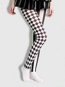 ROMWE 1 chiếc quần lót/quần legging/quần bó sát nữ co giãn cao, họa tiết kẻ caro đen trắng, kiểu dáng bất đối xứng, gợi cảm, phù hợp cho nữ nặng từ 80-130 lbs (khoảng 36-59 kg). - màu đen - Xem 4
