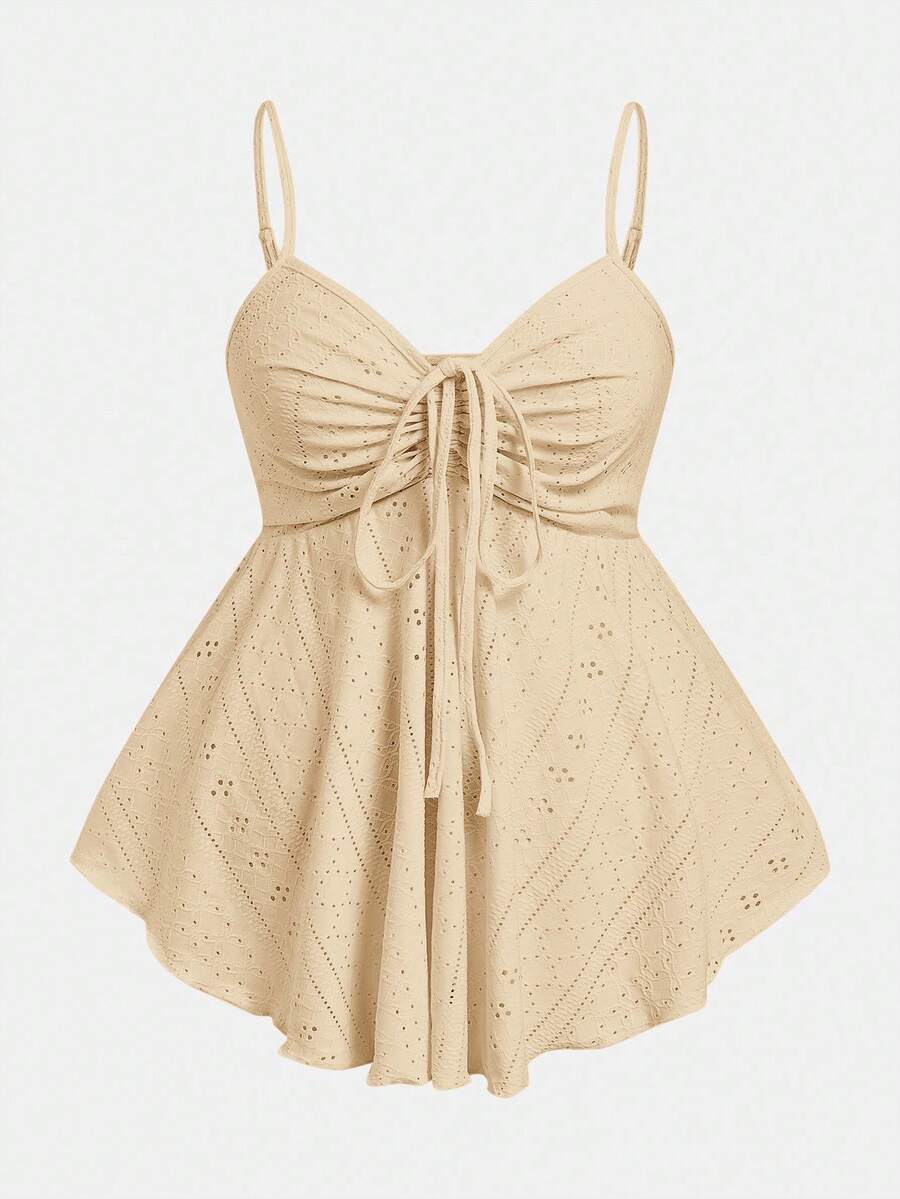 SHEIN EZwear 卡其色针织吊带背心，适合大码女性 - 卡其色 - 查看 1