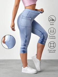 Flexra Knitted Denim Cargo Capri Pants - Blue - View 1