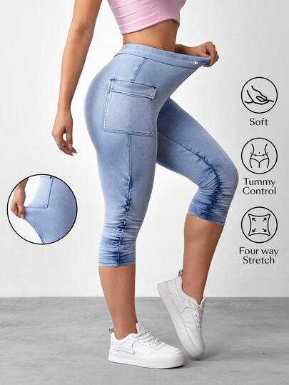 Flexra Knitted Denim Cargo Capri Pants