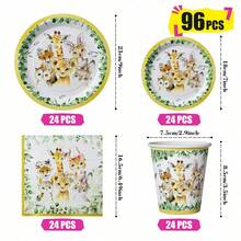 可爱怪兽花环一次性餐盘、餐巾纸和杯子，派对用品套装，可供 24 人使用，一次性纸质派对餐具，适合生日、婚礼、主题派对、家庭野餐。 - 查看 6