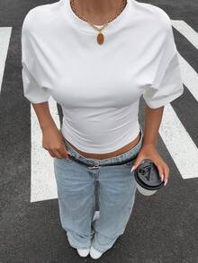 Muchica Damtröja med fladdermusärm, trendig och mångsidig passform - Vitt - Visa 3