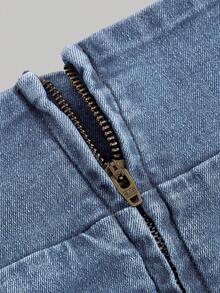 Sweetra Plus Size Fashionable Casual Versatile Fitted Elastic Waist Denim Mini Skirt - Light Wash - View 4