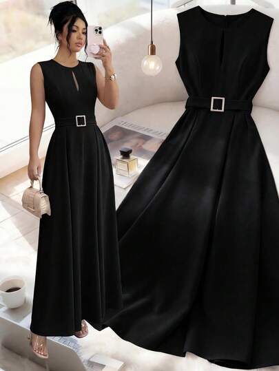 Elenzga Đầm nữ thanh lịch, lãng mạn, không tay, dáng suông, thoải mái