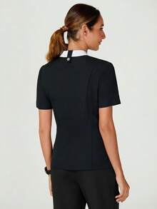 TaskEZ 女士拼色休闲日常工作服上衣 - 黑與白 - 查看 2