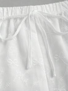 Sweetra Women's New Bowknot Embroidery Hollow Out Fabric Cute White Pants, Suitable For Spring, Summer, Autumn, Daily Wear, Commuting, Dating - White - View 5
